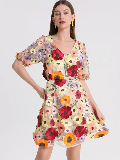 Plus Size Embroidered Floral V-Neck Mini Dress