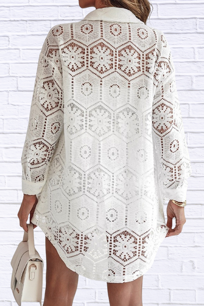 Lace Button Up Shirt and Shorts Set