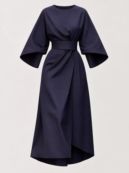 Full Sleeve Kimono Sleeves Round Neck Midi Dress Plus Size