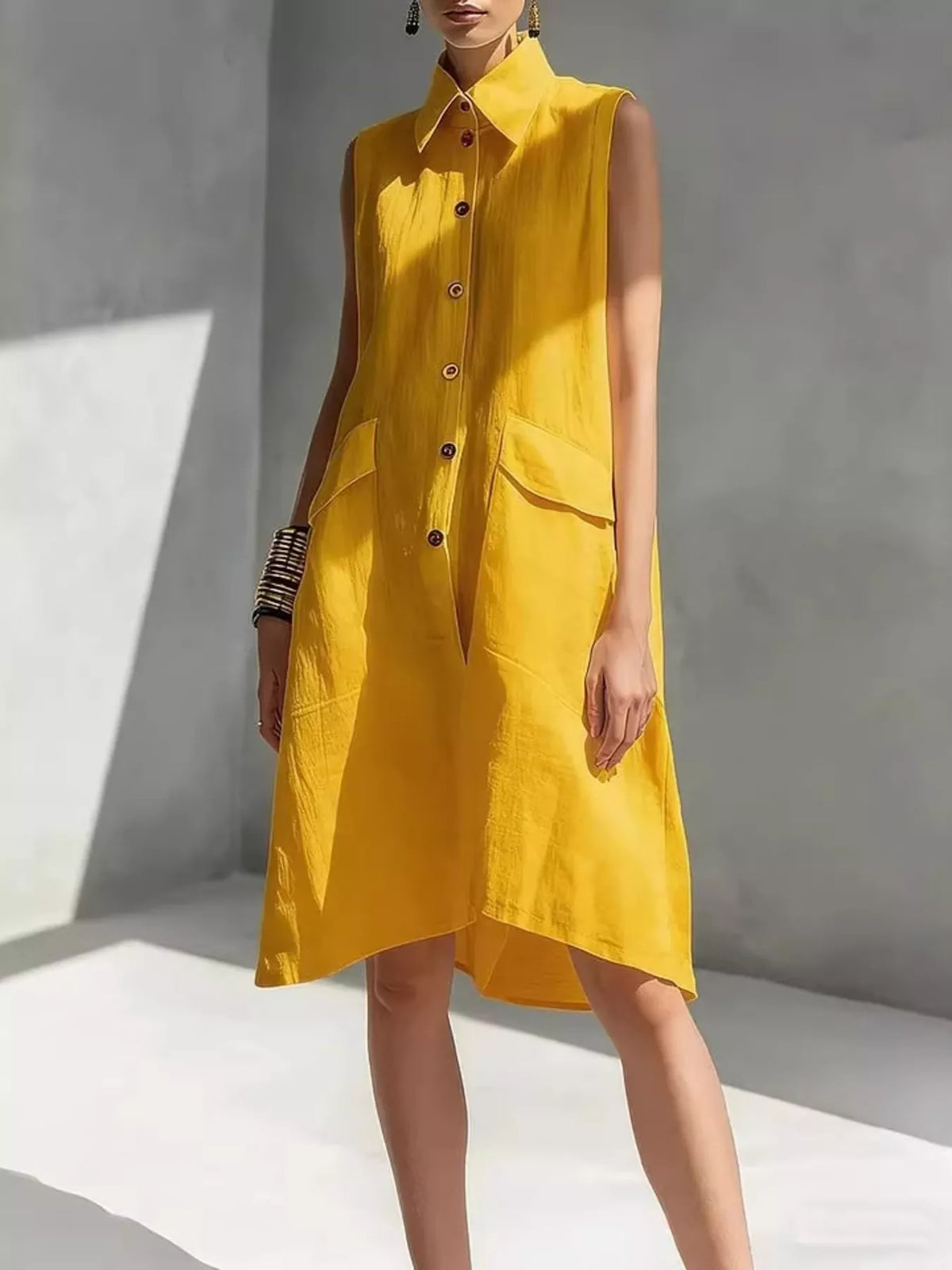 Plus Size Button Front Sleeveless Dress for Women
