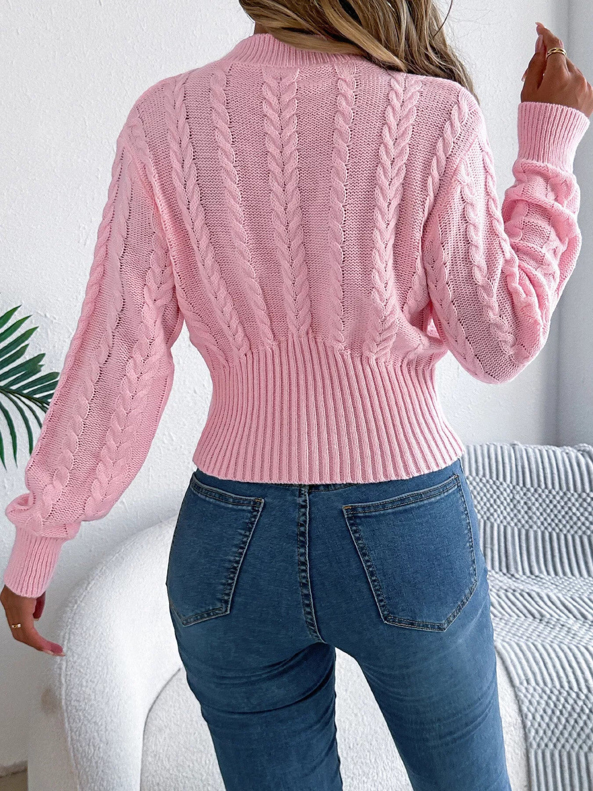 Cable Knit Mock Neck Sweater