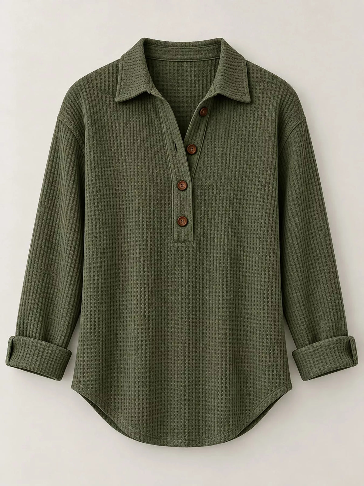 Full Size Waffle Knit Long Sleeve Polo Top Plus Size