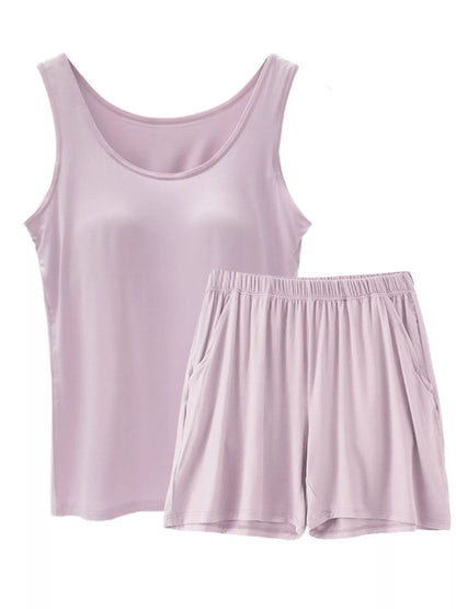 Plus Size Modal Padded Sleeveless Tank Top & Shorts Set
