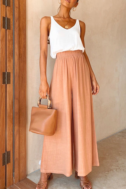 Elastic Waist Wide Leg Palazzo Pants Pink
