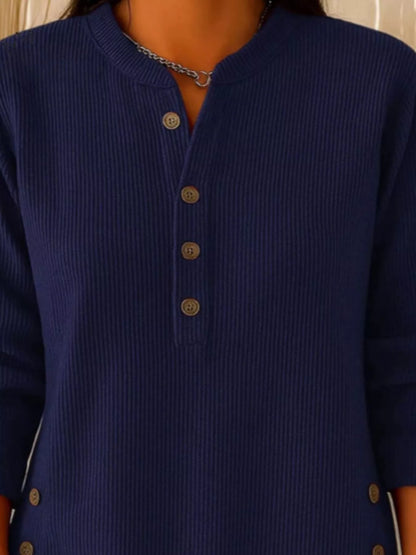 Full Size Button Detail Corduroy Top Plus Size