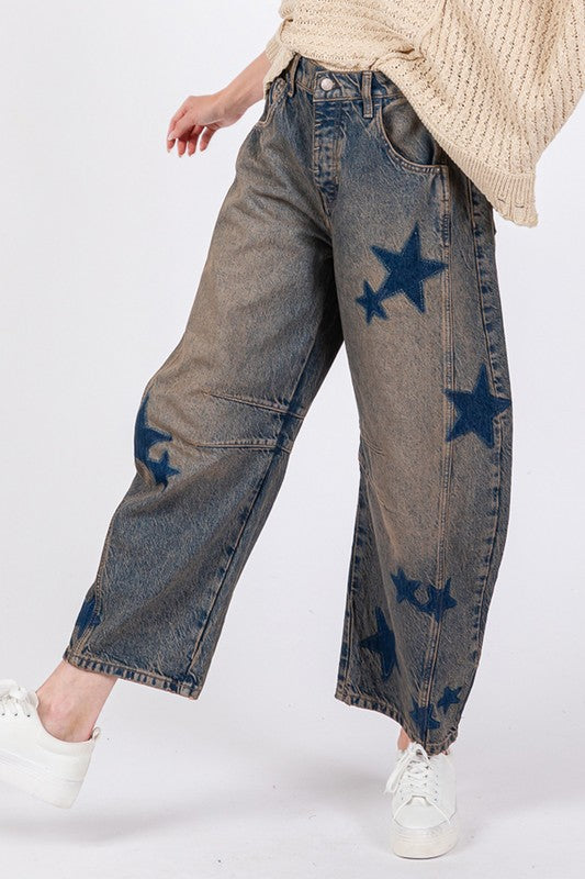 Sage + Fig Star Wide Leg Jeans With Pockets