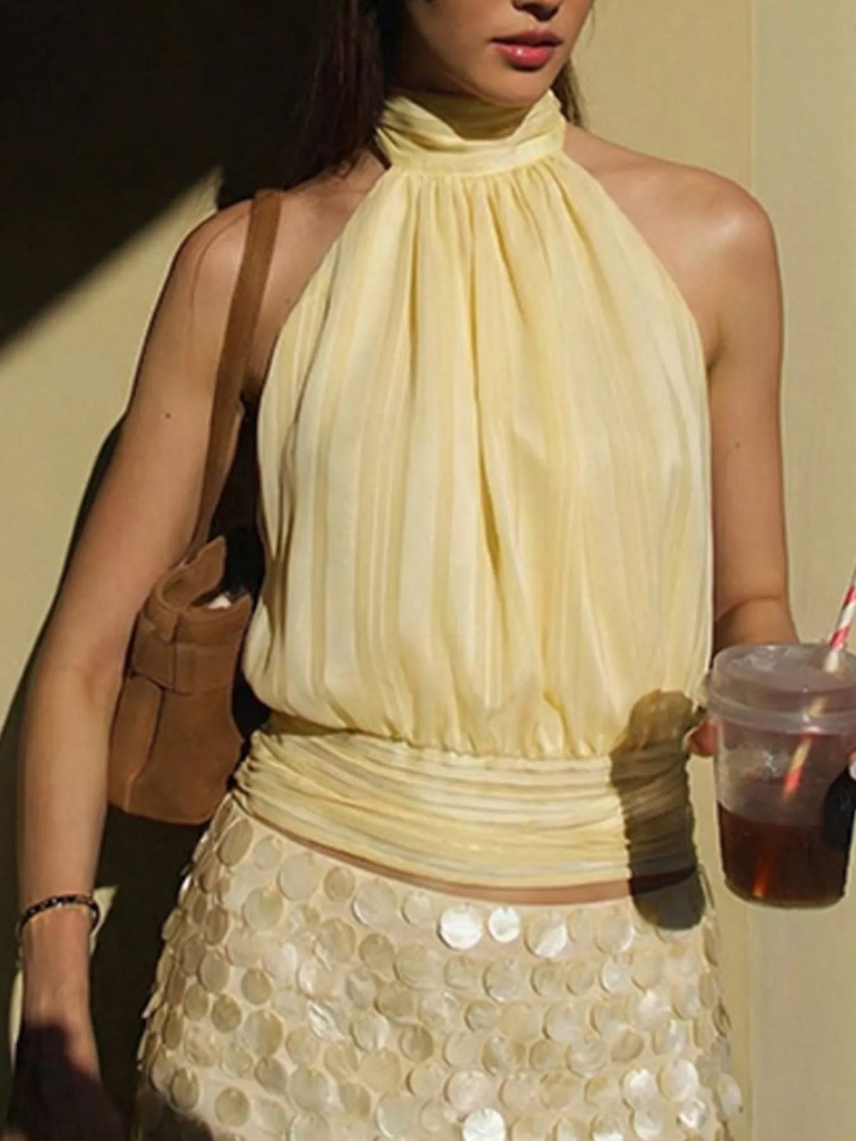 Halter Neck Striped Cami Top
