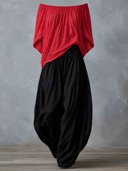 Full Size Off-Shoulder Top and Wide-Leg Harem Pants Set Plus Size