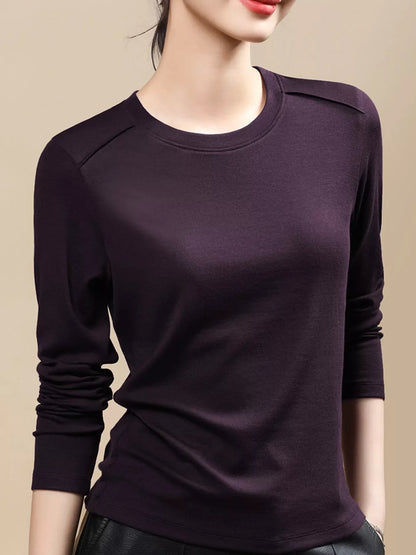 Plus Size Solid Long-Sleeve Crew Neck T-Shirt
