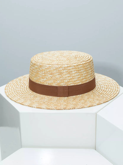 Straw Boater Hat with Ribbon