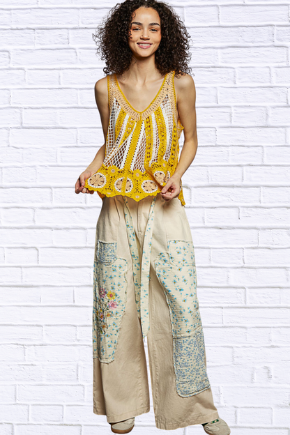 Lilly Openwork Stripe Pattern Flowy Tank with Scalloped Edge