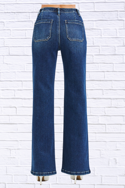RISEN Full Size High Rise Wide Leg Jeans with Front Tie Detail Plus Size