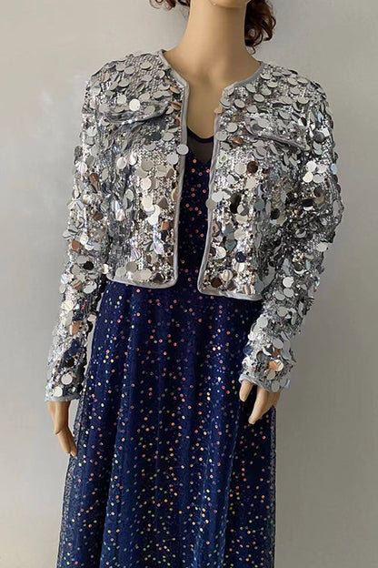 Open Front Cropped Sequin Jacket