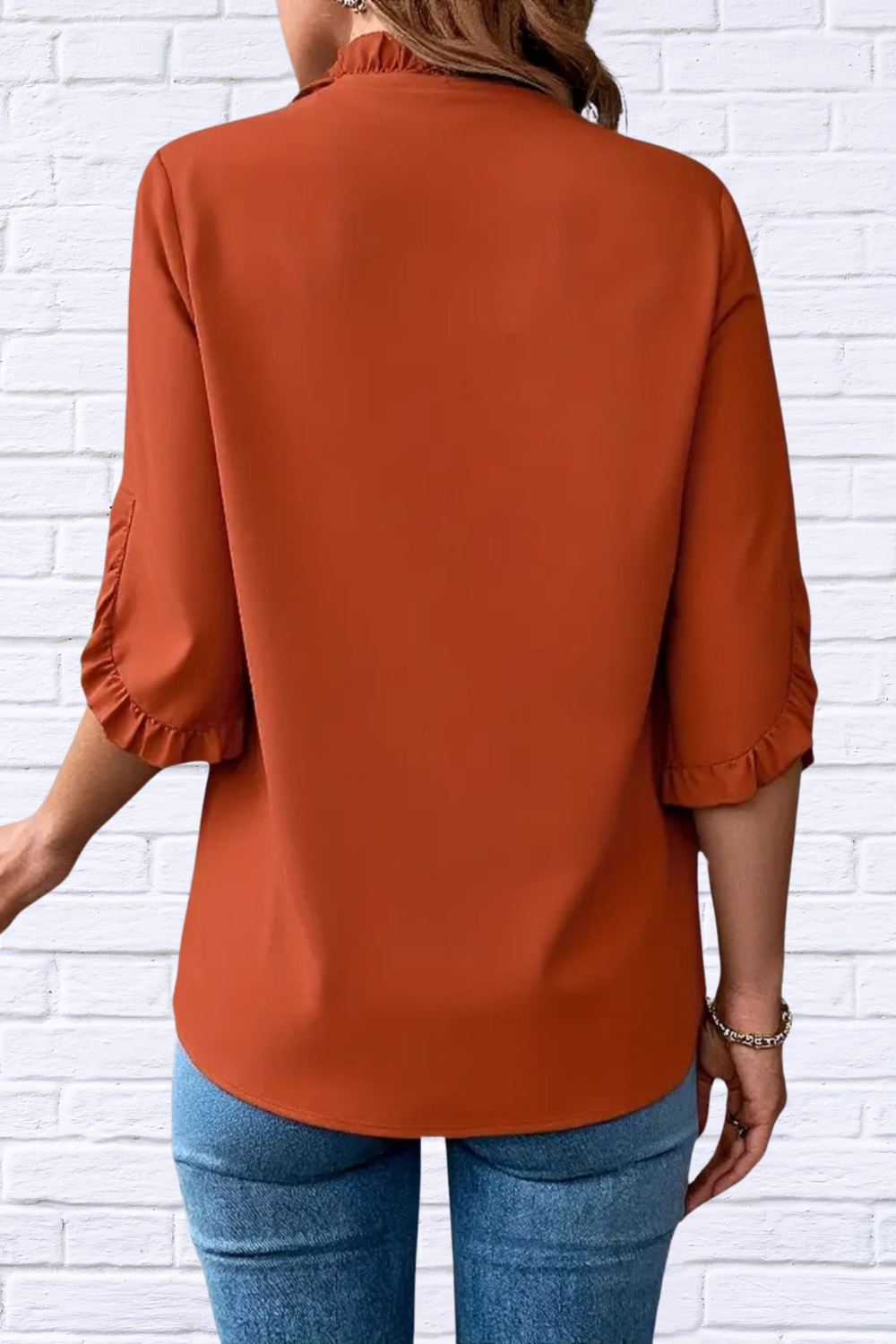 Ruffled V-Neck Short Sleeve Blouse