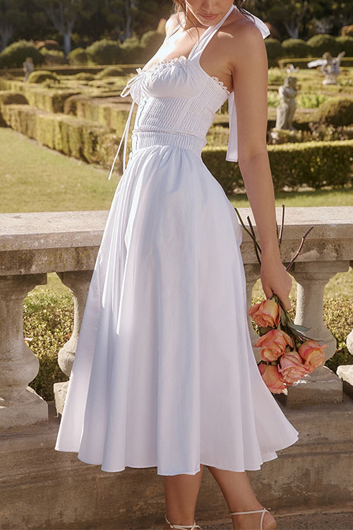 Bow Knot Halter Lace-up Swing Midi dress