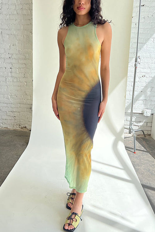 Sleeveless Gradient Tie Dye Bodycon Midi Dress