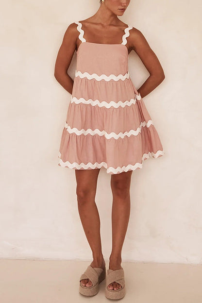 Color Block Ric Rac Mini Cami Dress Pink