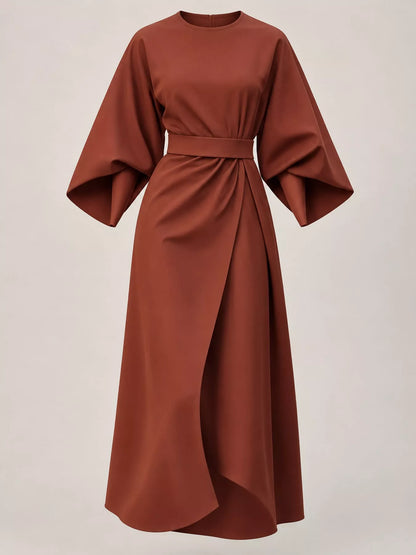 Full Sleeve Kimono Sleeves Round Neck Midi Dress Plus Size