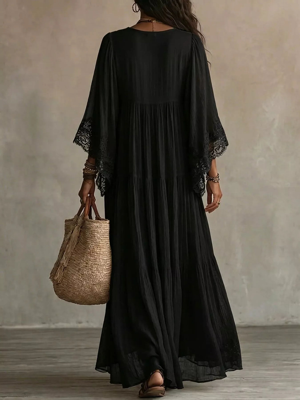 Lace Trim V-Neck Maxi Dress | Feminine Boutique Style