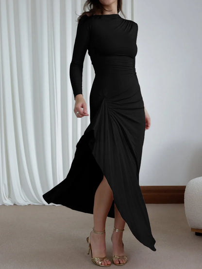 Ruched Long Sleeve Maxi Dress Black