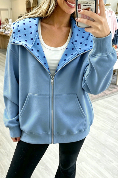 Parchment Polka Dot Hooded Zip-Up Sweatshirt