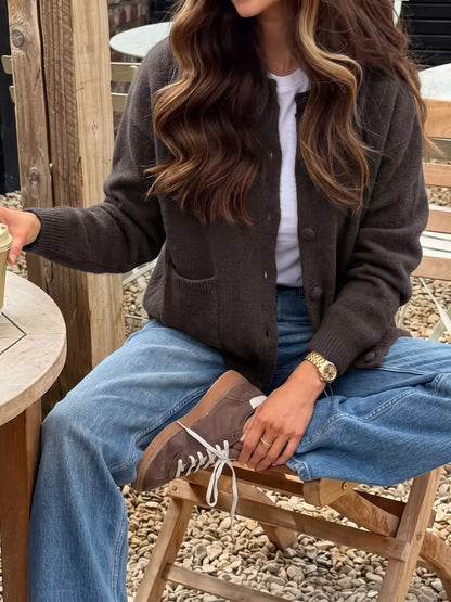 Crew Neck Button-Up Cardigan