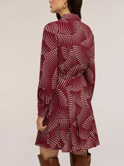 Printed Long Sleeve Mini Shirt Dress