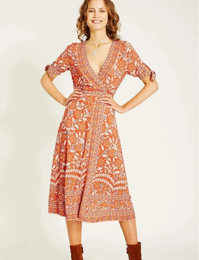 Nadia's Deep V-neck Midi Beach Dress