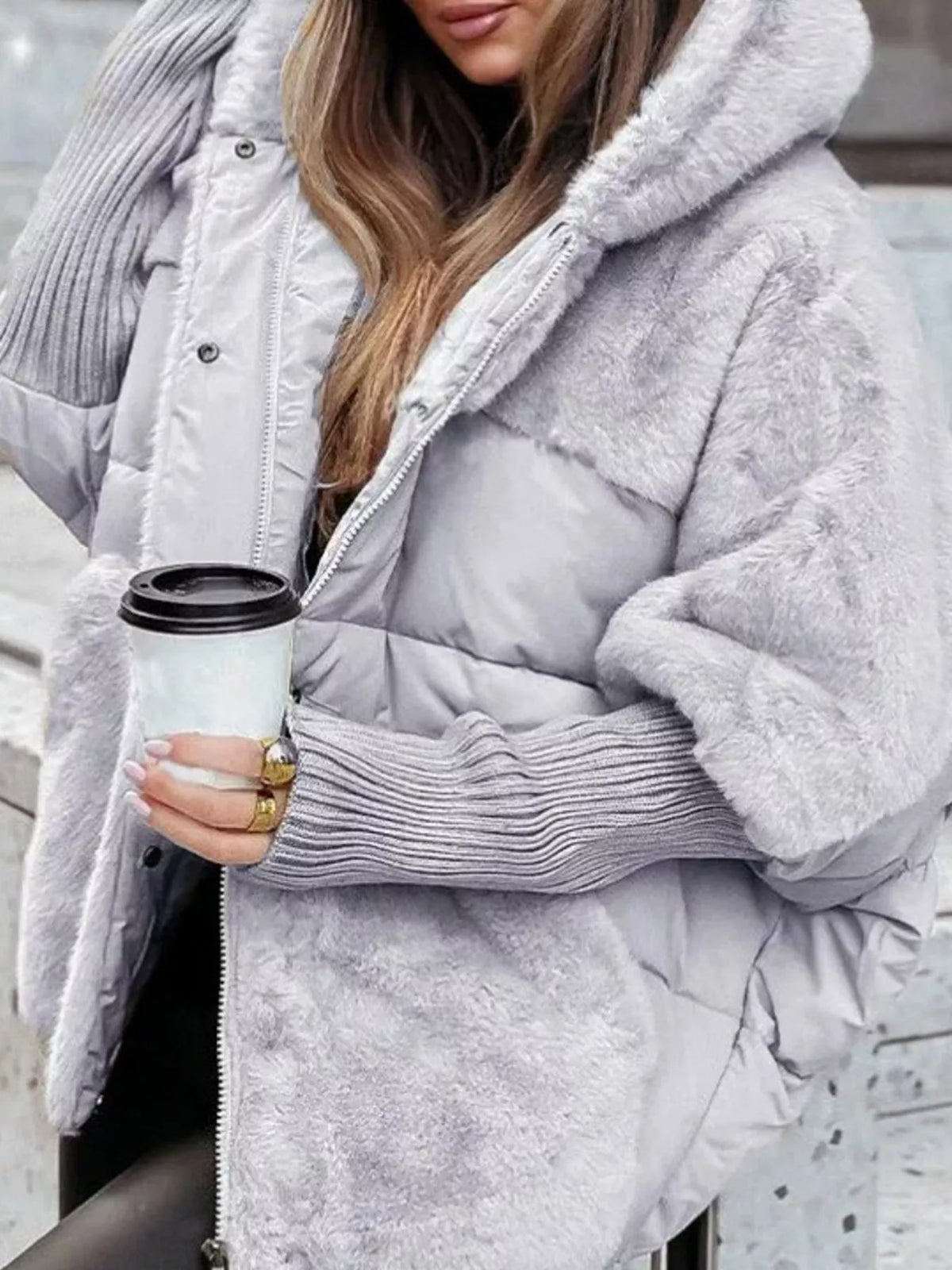 Full Size Faux Fur Hooded Puffer Outerwear Plus Size
