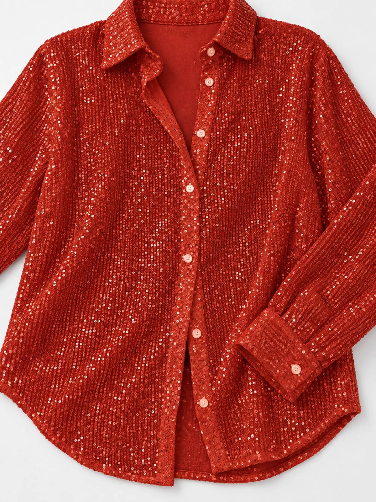 Full Size Sequin Button-Down Shirt Plus Size