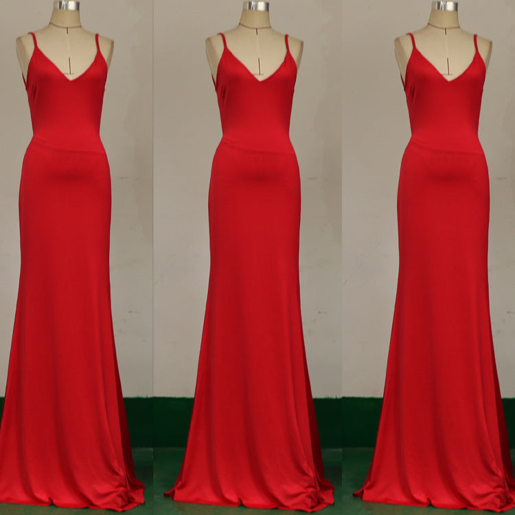 Gina Sleeveless Sexy Back Fitted Gown Red