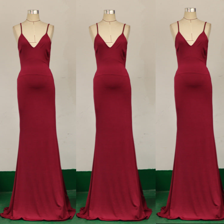 Gina Sleeveless Sexy Back Fitted Gown Burgundy