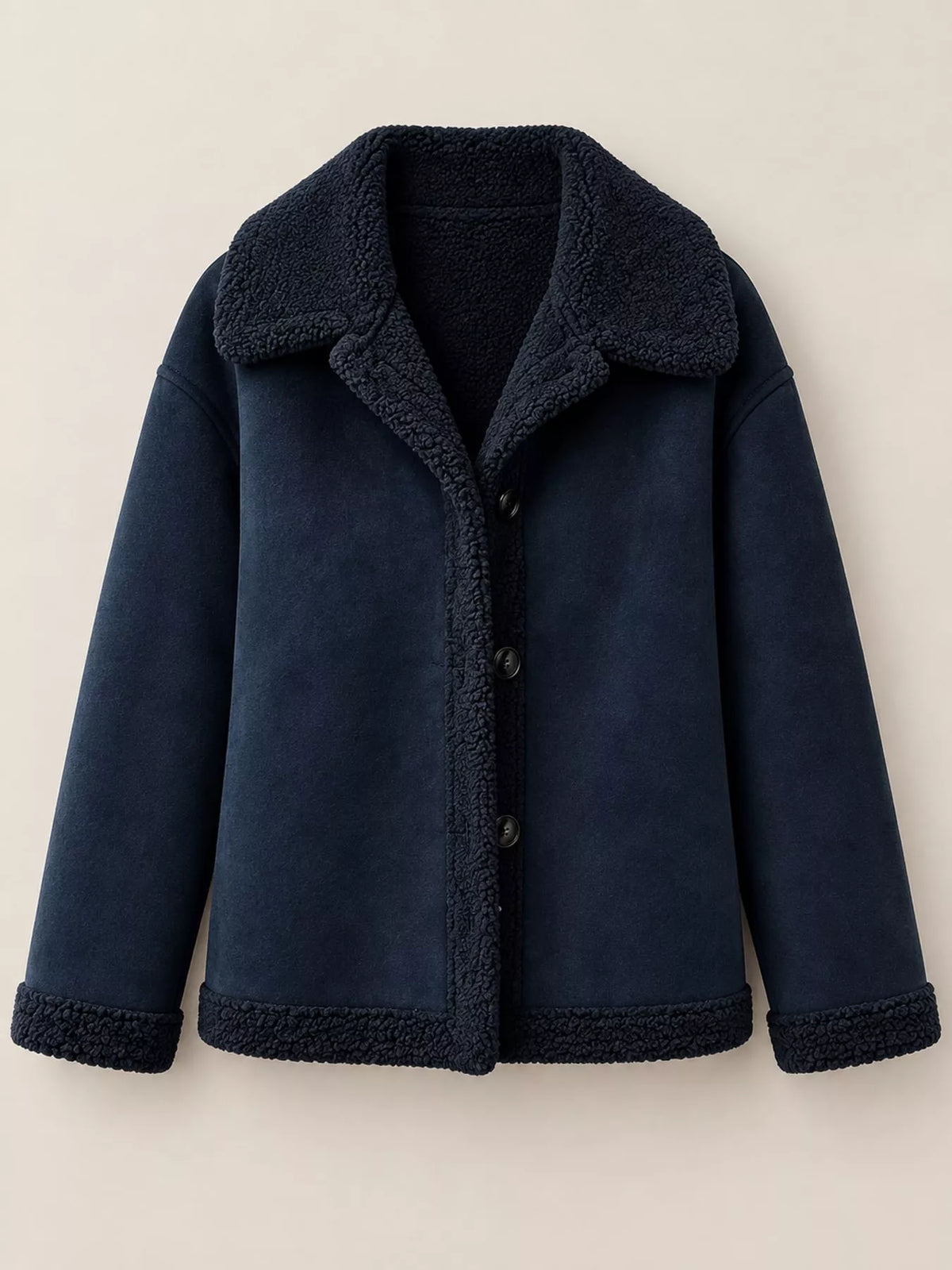 Full Size Cozy Faux Suede Sherpa-Lined Button-Down Jacket Plus Size