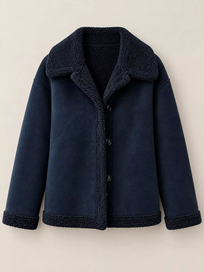 Full Size Cozy Faux Suede Sherpa-Lined Button-Down Jacket Plus Size