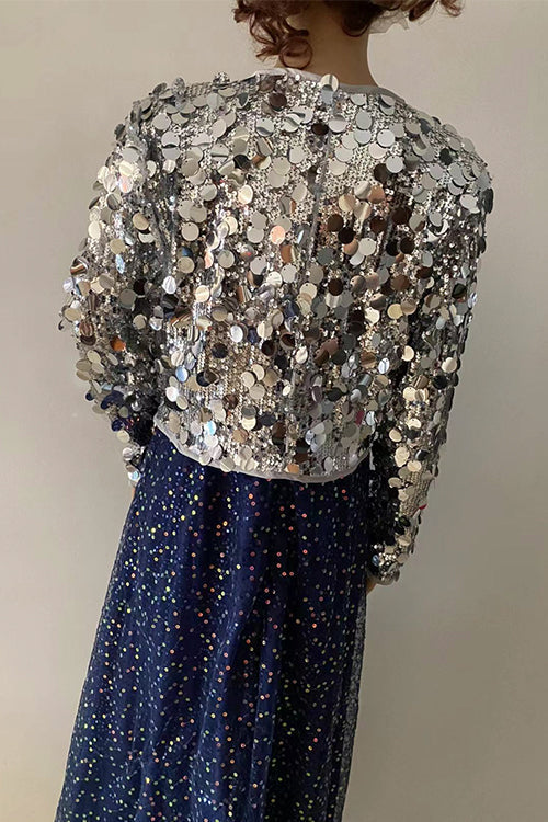 Open Front Cropped Sequin Jacket
