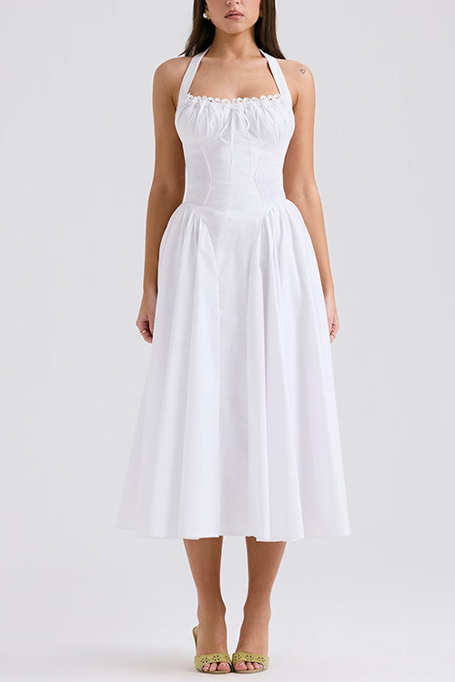 Halter Backless Lace-up Swing Midi Sundress