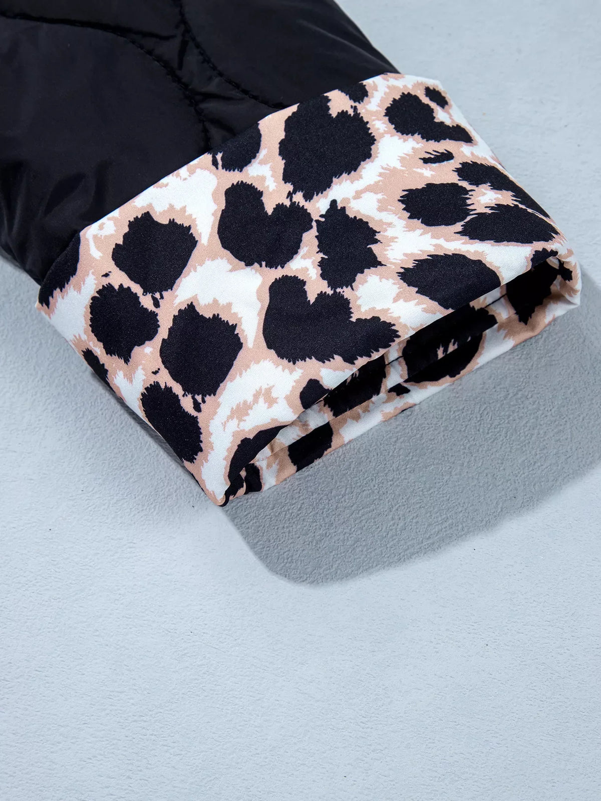 Quilted Leopard Cuff Button Down Puffer Jacket