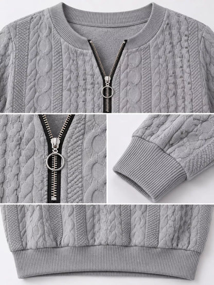 Full Size Quarter-Zip Cable Knit Sweatshirt Plus Size