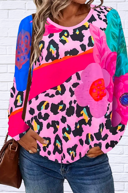 Wild Print Long Sleeve Crew Neck Top! XXL
