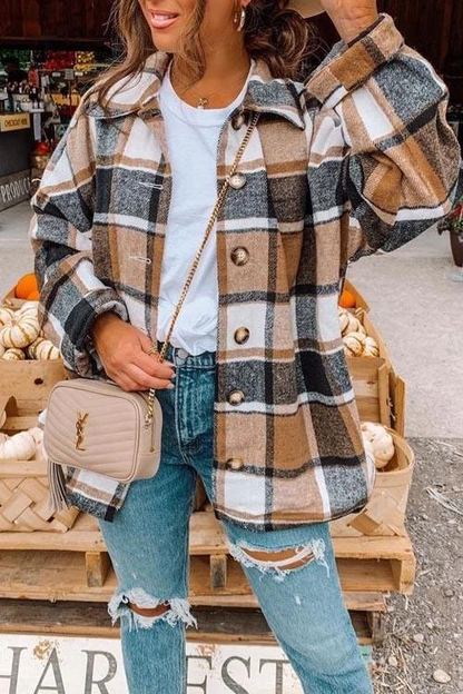 Clidress Retro Plaid Big Button Shirt Coat(11 Colors)