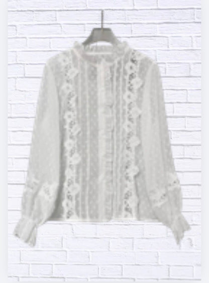 Lace Trimmed Swiss Dot Shirt