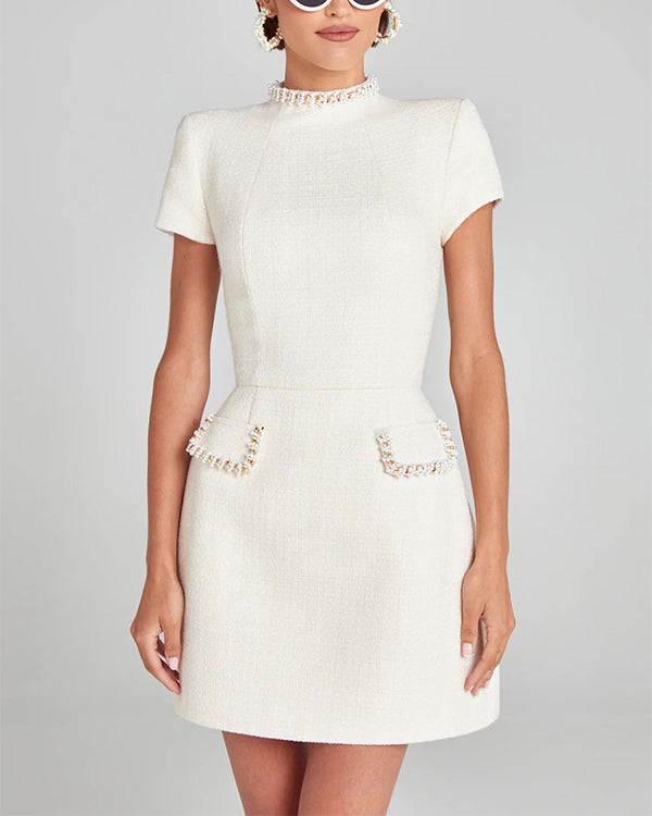 Clidress Chic High Neck  Chanel Style Mini Dress