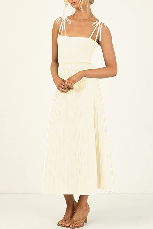 Tie Shoulder High Waist Knit Maxi Cami Dress Apricot