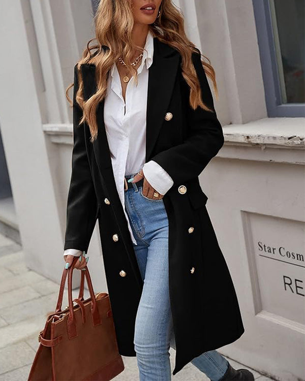 Clidress Frenchy Double Breasted Lapel Neck Overcoat