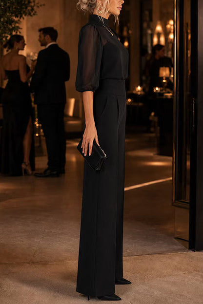 Mockneck Half Sleeves Top with Camisole High Rise Straight Leg Pants 3 Piece Set