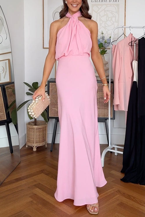 Halter Sleeveless Open Back Waisted Maxi Dress