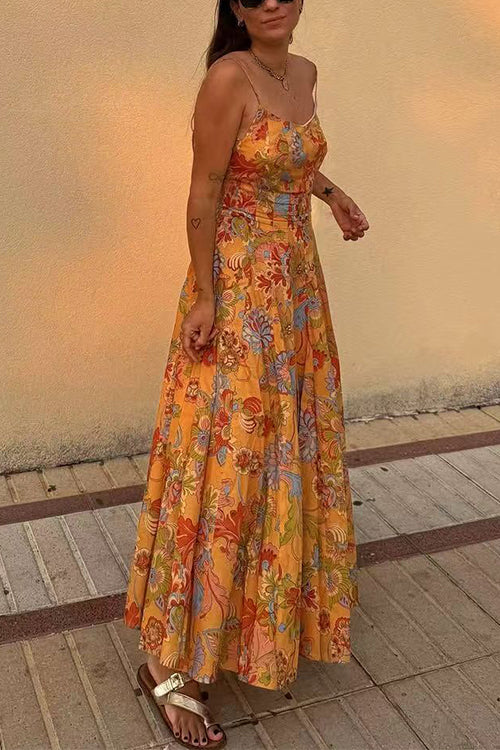 Spaghetti Strap Floral Print Chiffon Maxi Dress