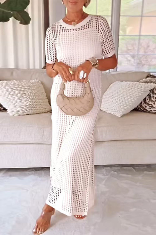 Crewneck Hollow Out Maxi Vacation Dress with Detachable Liner