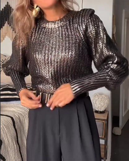 Clidress Paris O Neck Metallic Sweater