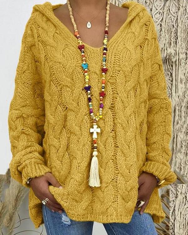 Clidress Retro Needlecraft Hooded Sweater